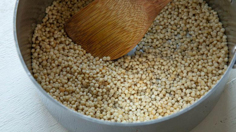 toasting couscous in pan