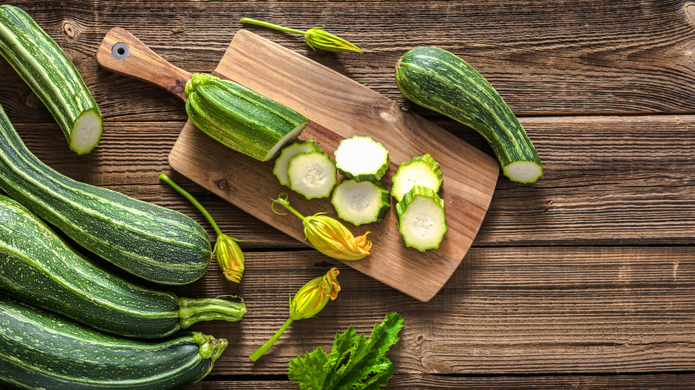 Chopped zucchini and zucchini flowers