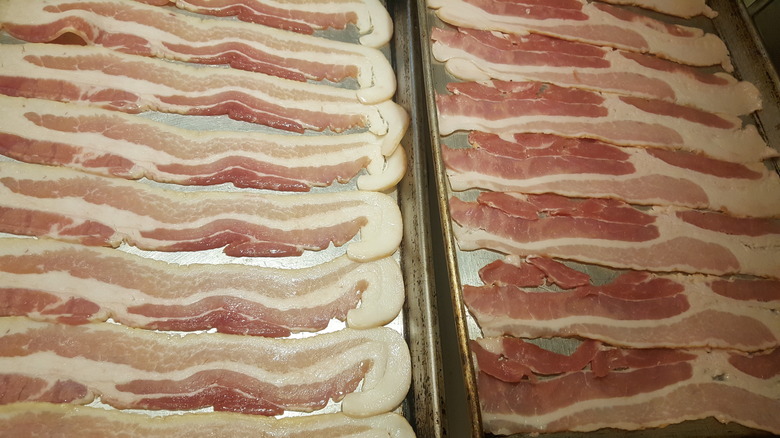 strips of uncooked bacon