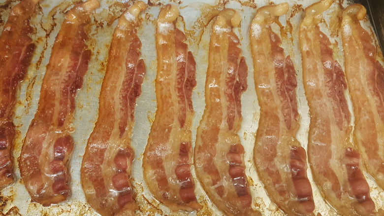 crispy baked bacon on tray