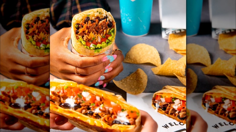 Burritos and chips on a table