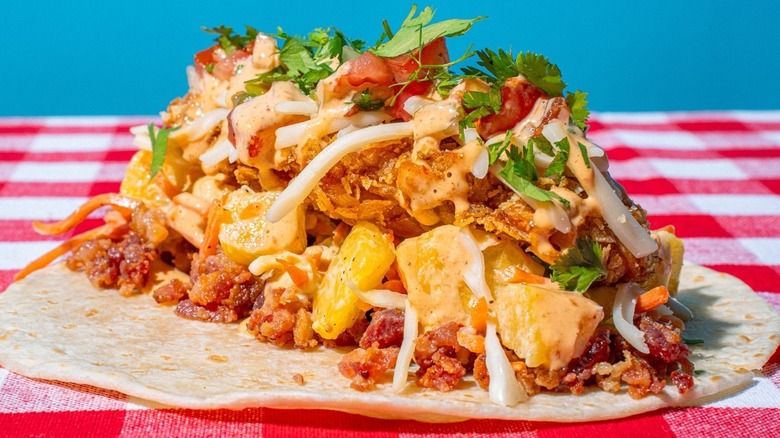 chicken soft taco piled high