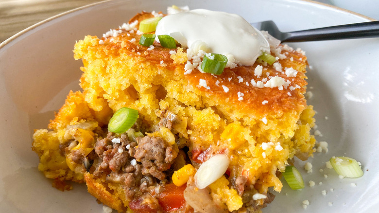 mexican cornbread casserole in bowl