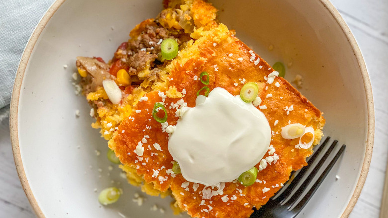 mexican cornbread casserole in bowl