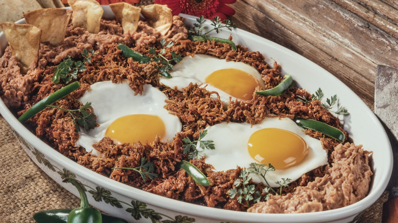 Shredded machaca with eggs and peppers