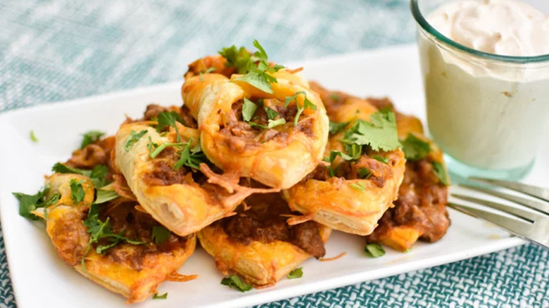 Pile of baked puffs with ground beef