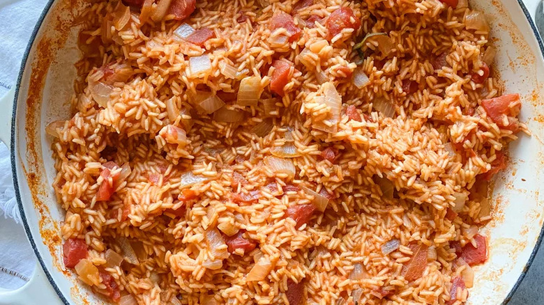 Pot with tomato rice mixture