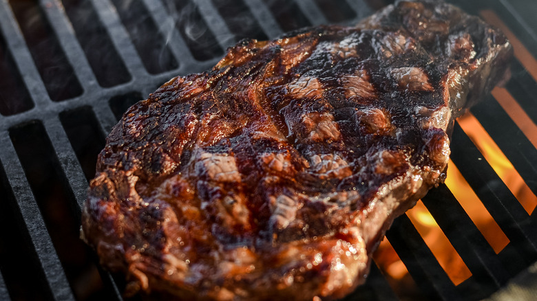 A steak with black grill marks