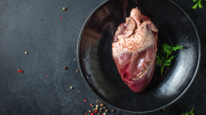 A plate of raw offal meat