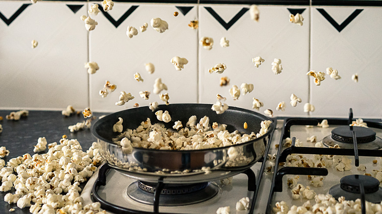 wildly popping popcorn on stove