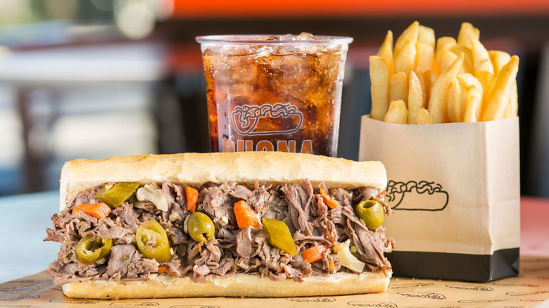 Italian beef sandwich with fries and drink