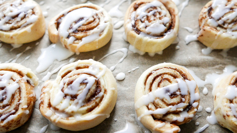 Mini cinnamon roll cookies drizzled with icing