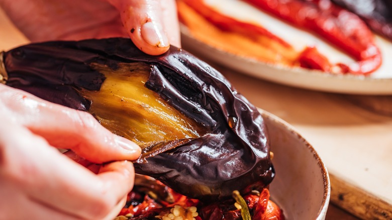 roasted eggplant with peel slightly open