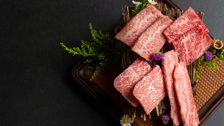 Slices of Wagyu beef