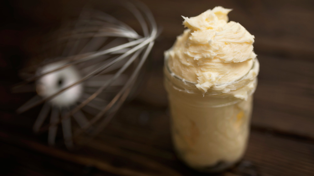 Churned butter in glass jar