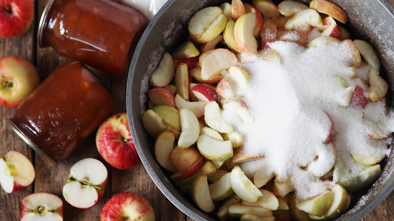 Apples cooking on a stove