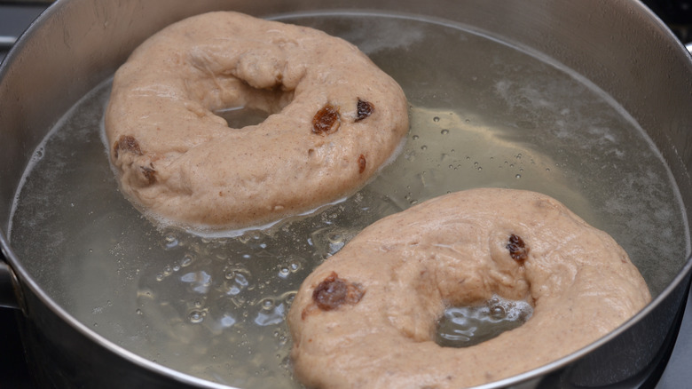 boiling bagels in pot