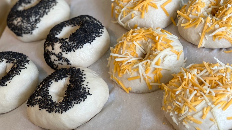 bagels proofing with toppings