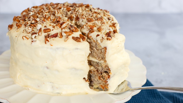 frosted carrot cake with pecans