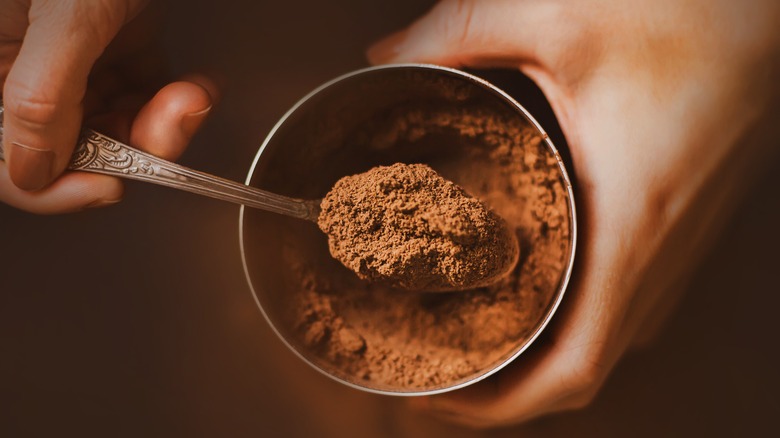 cocoa powder in a container