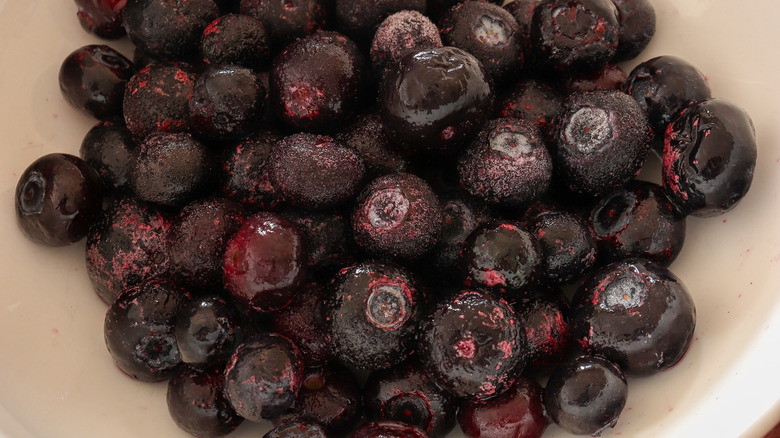 blueberries thawing in a bowl