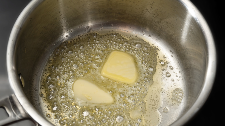 butter melting in skillet