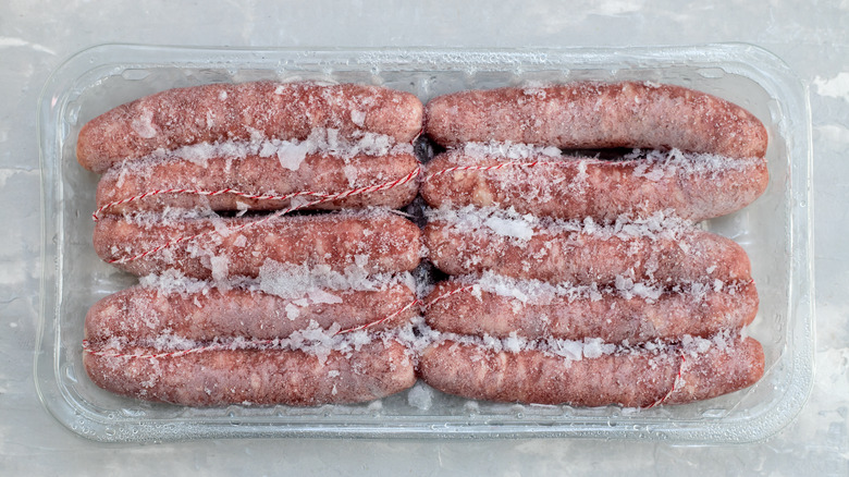 Frozen sausage in packaging