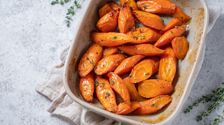 cooked carrots in baking dish