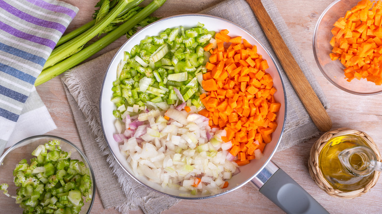 carrots, celery, and onion chopped for soffritto