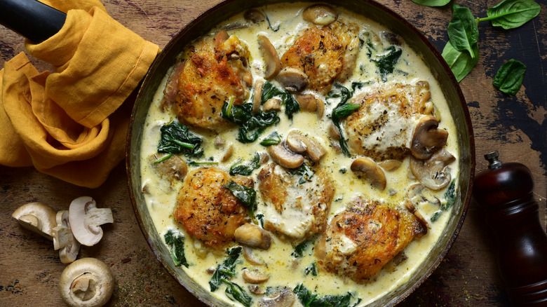 Chicken thighs braised with cream