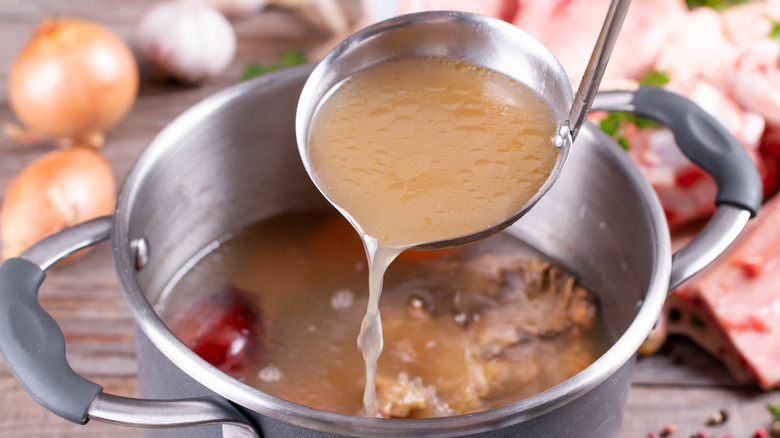 Pot of homemade chicken stock