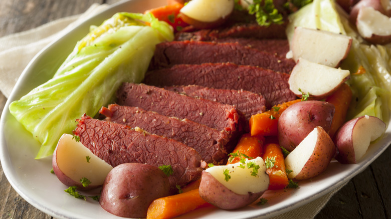 corned beef and cabbage on dish