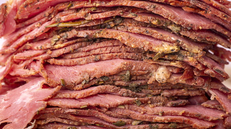 pile of sliced corned beef