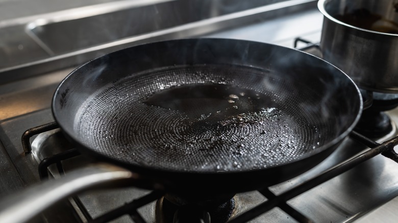 hot steaming oil in pan