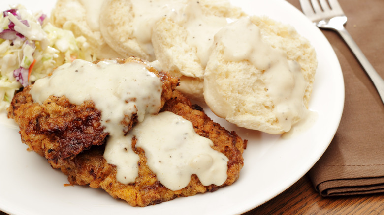 fried steak biscuits and gravy