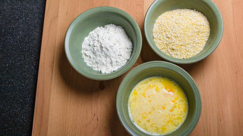 bowls with ingredients to dredge