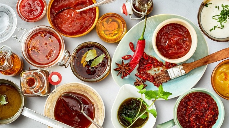 marinades and sauces on white table