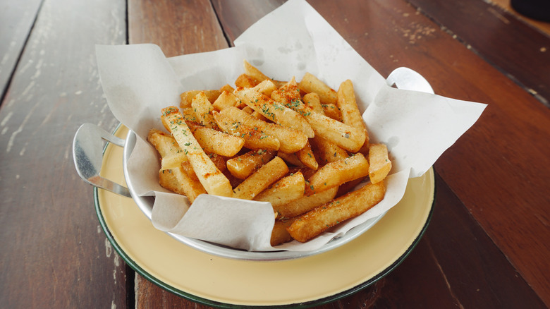 French fries on paper towel