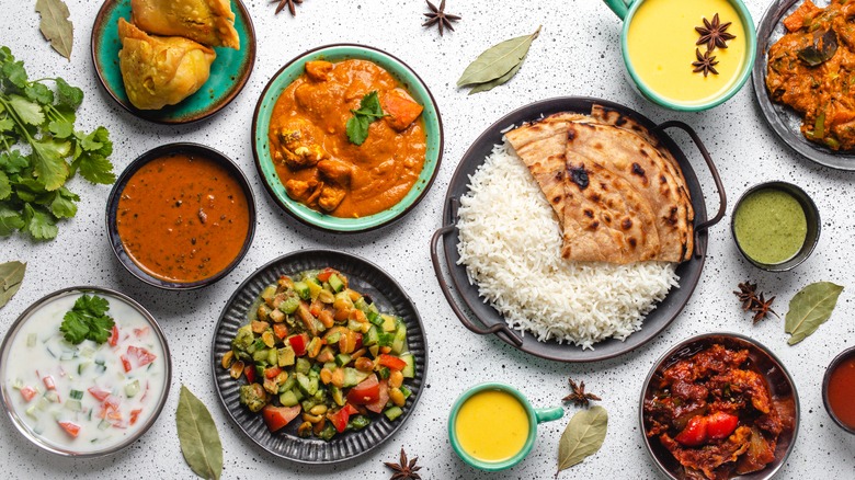 Indian dishes and an array of spices