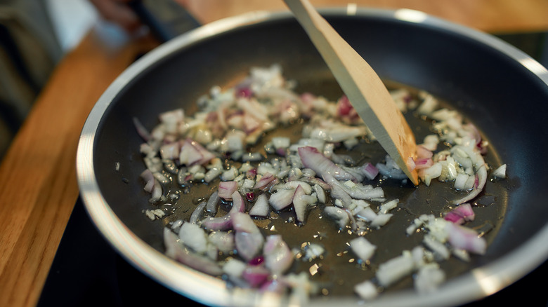 onions in pan