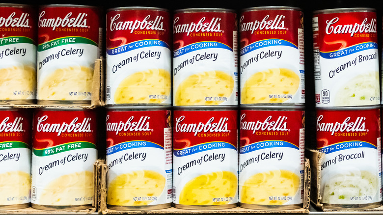 canned cream soup on grocery shelf