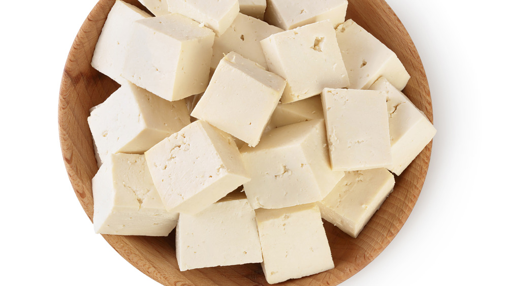 diced tofu cubes in bowl