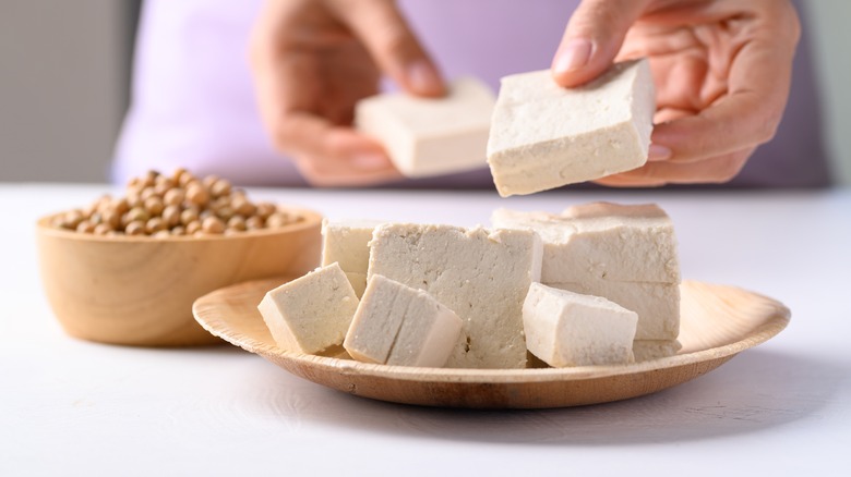 sliced tofu on a plate