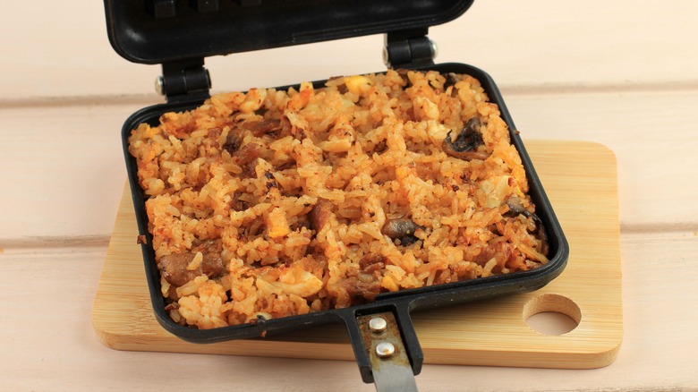 Rice kimchi in waffle maker