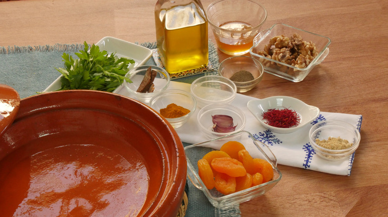 tagine ingredients including dried apricots