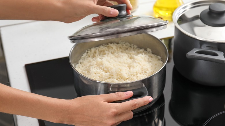 rice cooking on stove