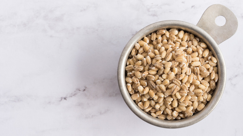 uncooked barley in measuring cup