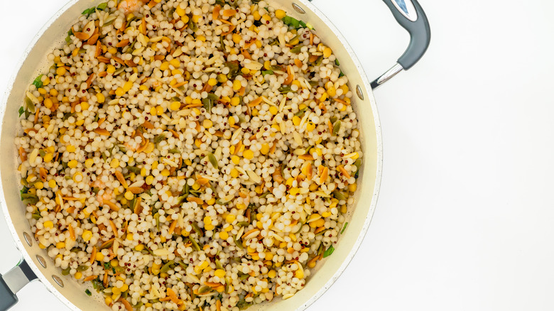 grains in frying pan