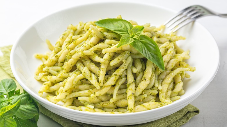 trofie pasta with pesto