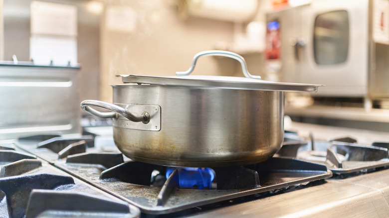 stainless steel pan on stove